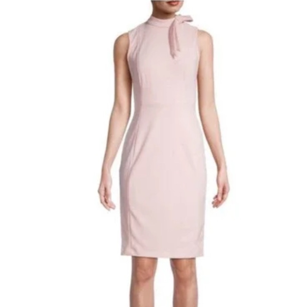 Calvin Klein Light Pink Sleeveless Sheath Dress with Bow Neck